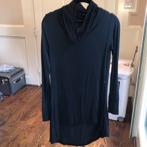 small black long sleeve cow neck dress